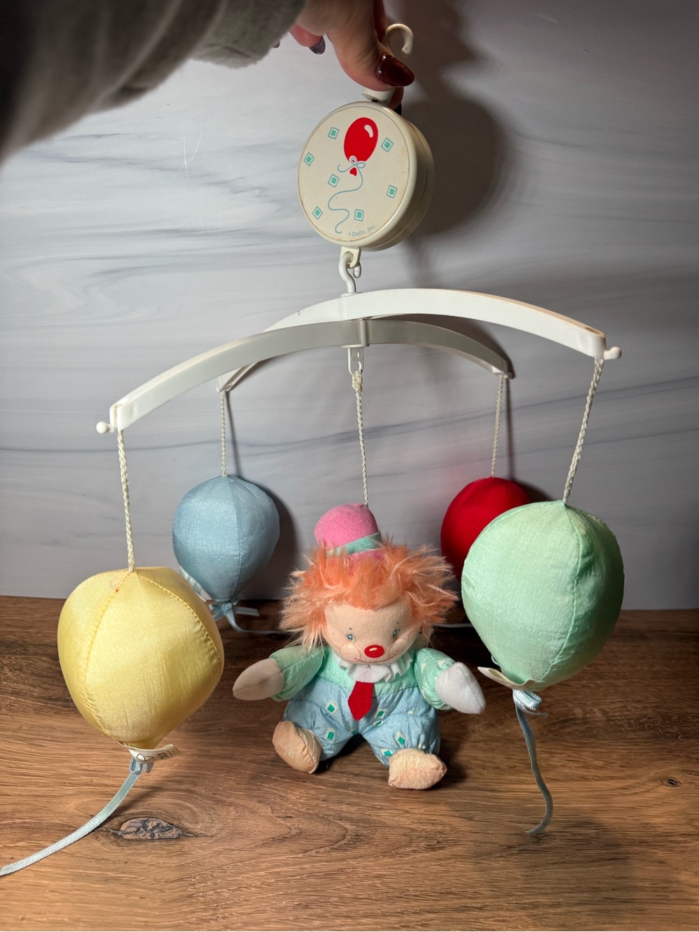 Vintage Dolly Toy Co Musical Crib Mobile Clown Balloons Wind Up Nursery Decor